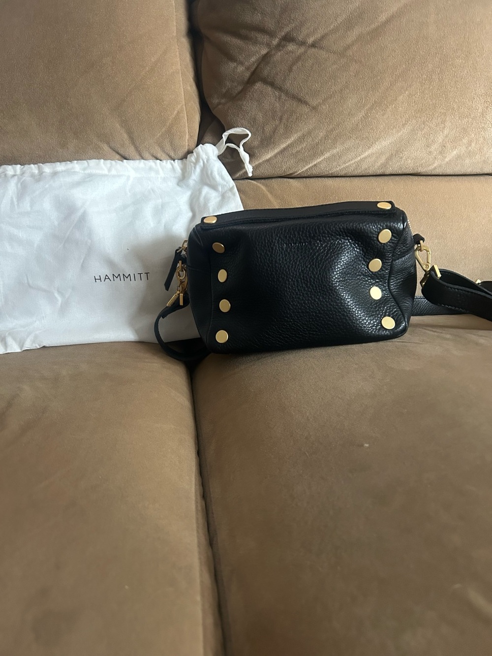 Hammitt Black Leather Crossbody with Gold Stud Detailing